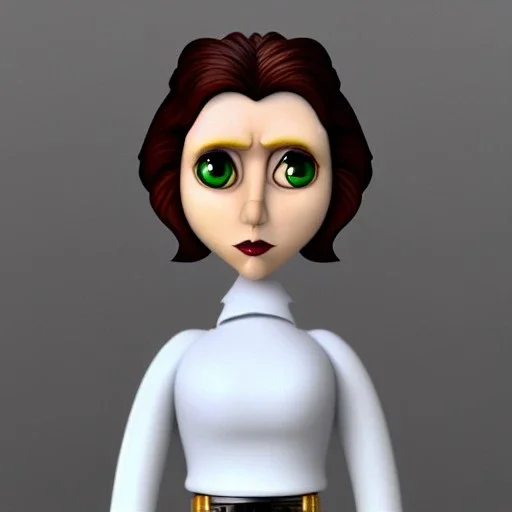 extrem tim burton style of princess leia, sharp focus,3D, ultra detailed, hazel iris