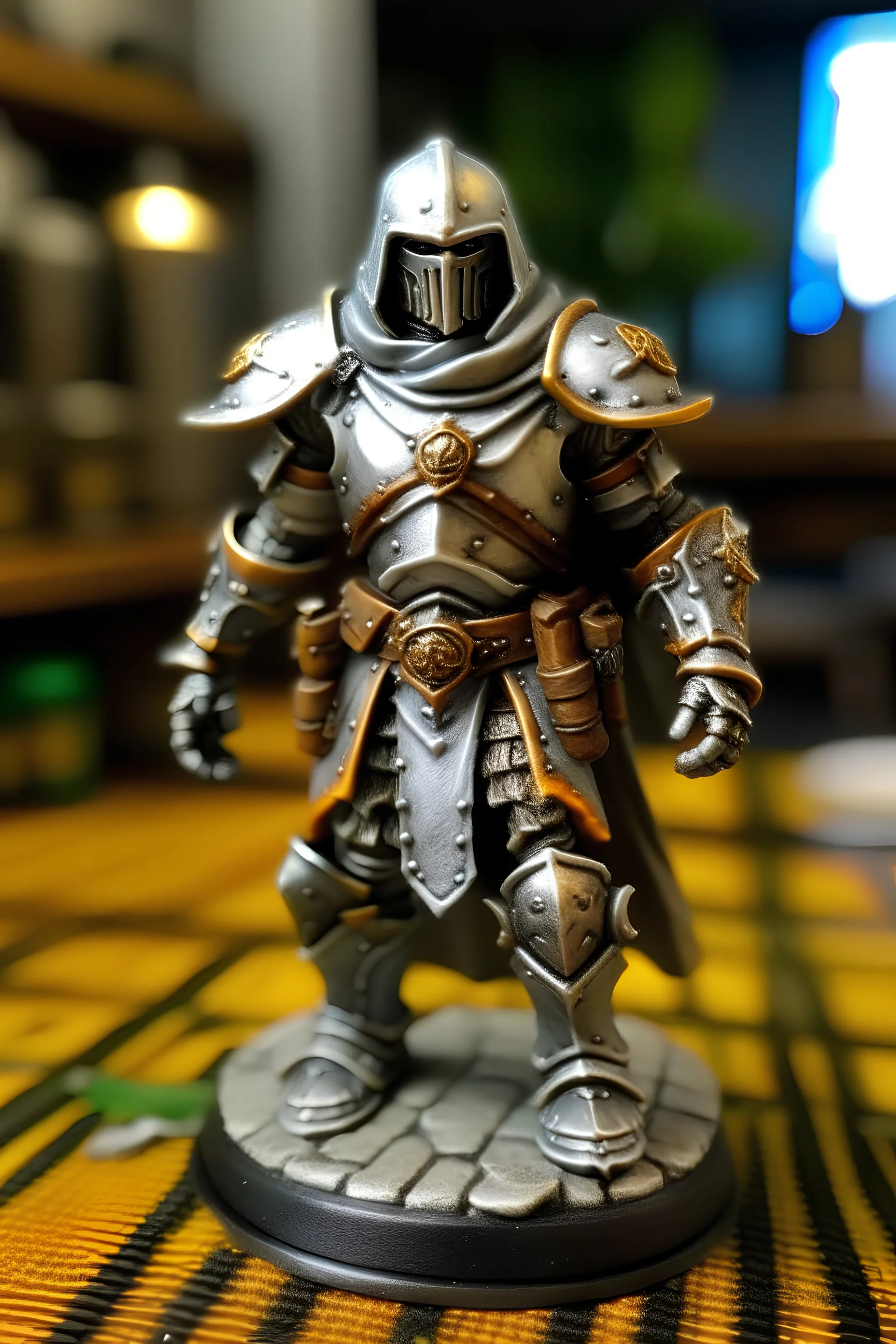 Warforged Forge Domain Cleric in Plate Armor with Cloth Hood and Tunic