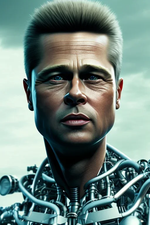 Brad Pitt sorrow terminator robot, dark age, 8k resolution, realistic, intricate, 8k resolution, high-quality, fine-detail, digital art, detailed matte, volumetric lighting, dynamic lighting, photorealistic