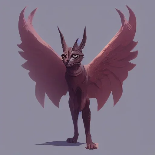 cat gargoyle with goat horns and wings on its back Nick Harris style