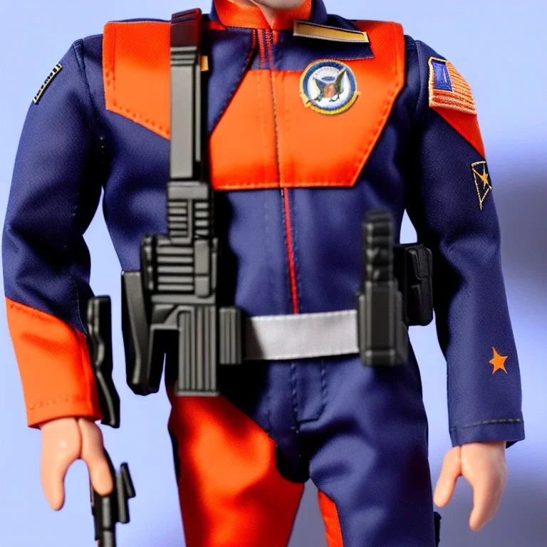 Mike Pence G.I. Joe toy Doll space force uniform, orange blue fabric, guns, wall packaging for sale, bright pricetag, american flag