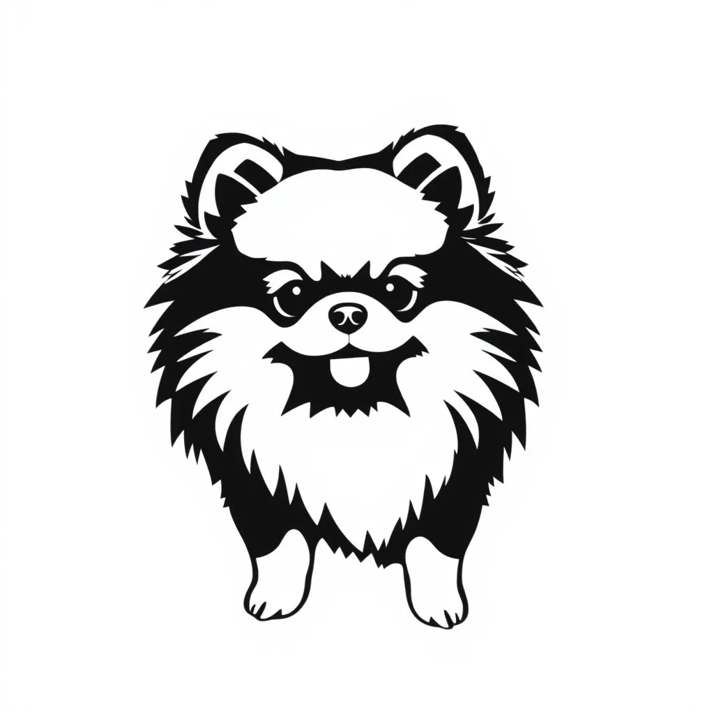 cute silhouette of a pomeranian , black on white vector