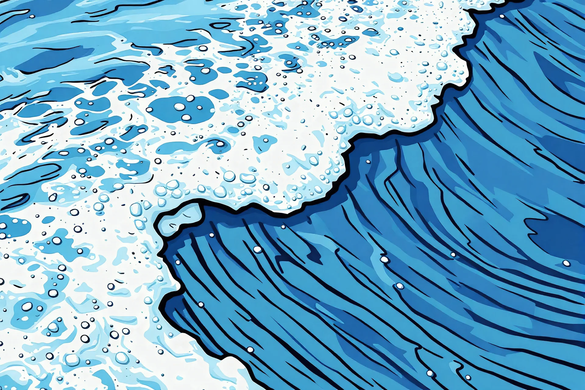 rich colorful comic style with strong color emphasis — close-up of sea foam and rippling water surface, abstract wave texture, clean and soft colored, no characters, good for texture-based animation