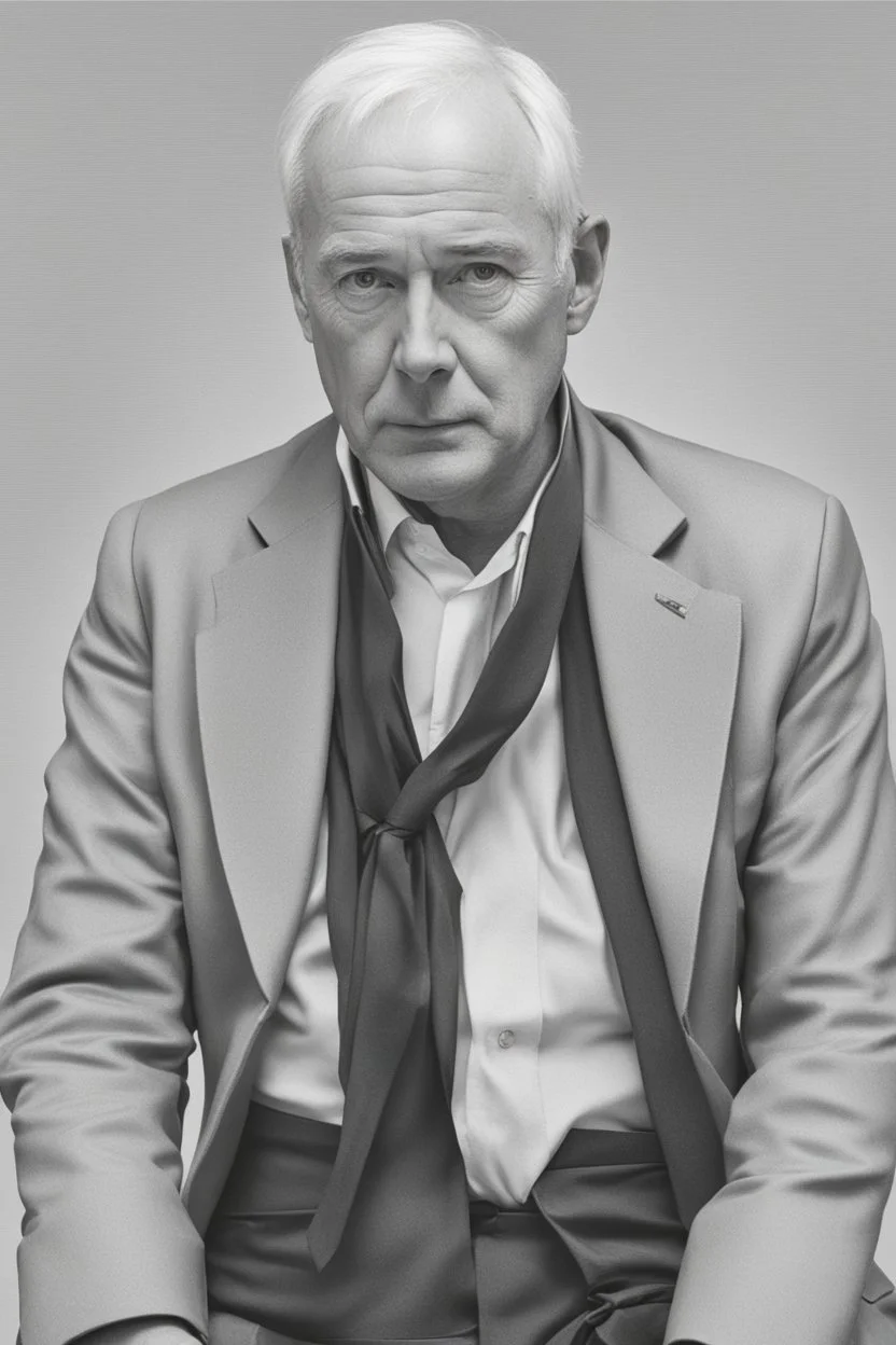 A portrait of a man in his 50s. From the future. looks unpleasent