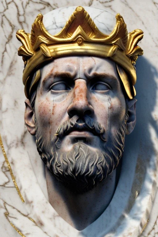 Ultra Realistic image, Roman sculpture, white marble material, Lionel Messi, gold Laurel leaves wreath, god crown, baroque ornaments, one gold star in heart, sun ornament, sun rays background, chisel style, waist up portrait, emperor style, epic, celestial, cinematic lighting, God light, god rays, 4k resolution, smooth details, ornate details, soft lighting, unreal engine 5, art station, substance 3d.