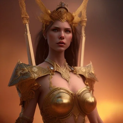 badass female goddess of war, very beautiful figure,tilt shift blur, wearing detailed,armor,object shadow,extraordinary, sharp focus,macro lens,intricate filigree metal design, full body portrait, cinematic, unreal engine 5, 8k, hyper realistic. Volumetric lighting, unreal engine 5 ,hyper elegant,hyperphotorealistic, epic composition,bokeh, cinematic lighting, hyperphotomaximalist, masterpiece,epic composition, motion blur. Glim lighting