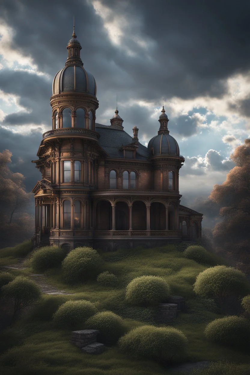 Old Victorian architecture in a Victorian valley, dramatic sky, cloudy sky, digital art, 4k, 8k, trending on ArtStation