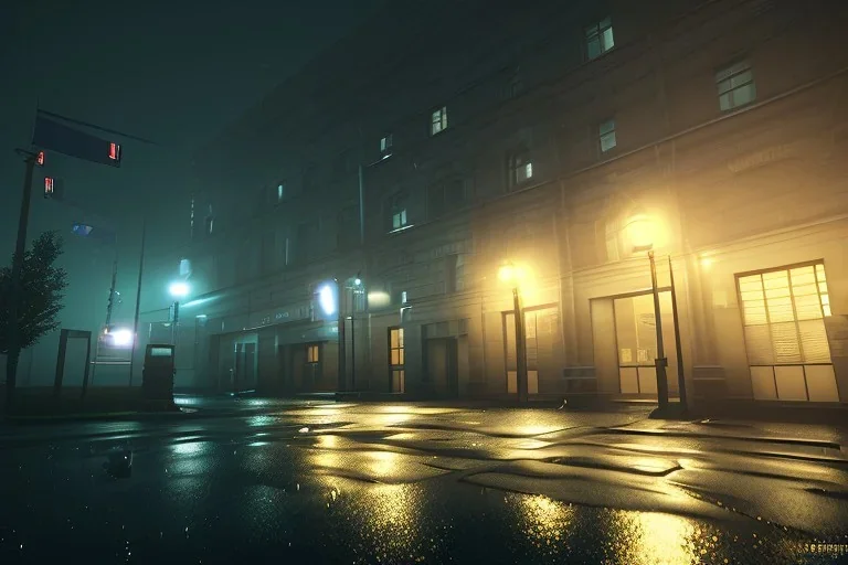  police station, atmospheric,night lighting,rainy, realistic, unity engine, cinematic lighting, octane render.