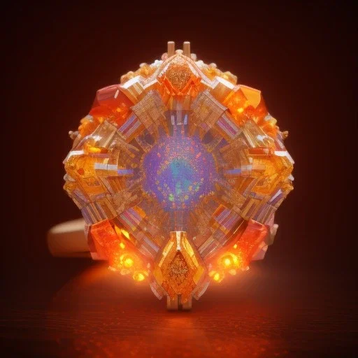 Ring made by wood roots and shreds of glass, orange diamonds sparkles, red rubi fragments around, blue lights reflexes, complex structure, gold details, intricate ring pattern,Unreal Engine 5, lens macro,sharp focus, realistic, hyper detailed, studio lighting, neon light ambient,