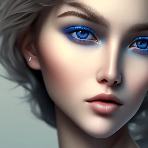 potrait girl look beautiful, close-up, dramatic, eyes like ocean blue, short hair, smile, 8k, rtx, eyebrows like serious, facing left, real, cute, hyper realistis