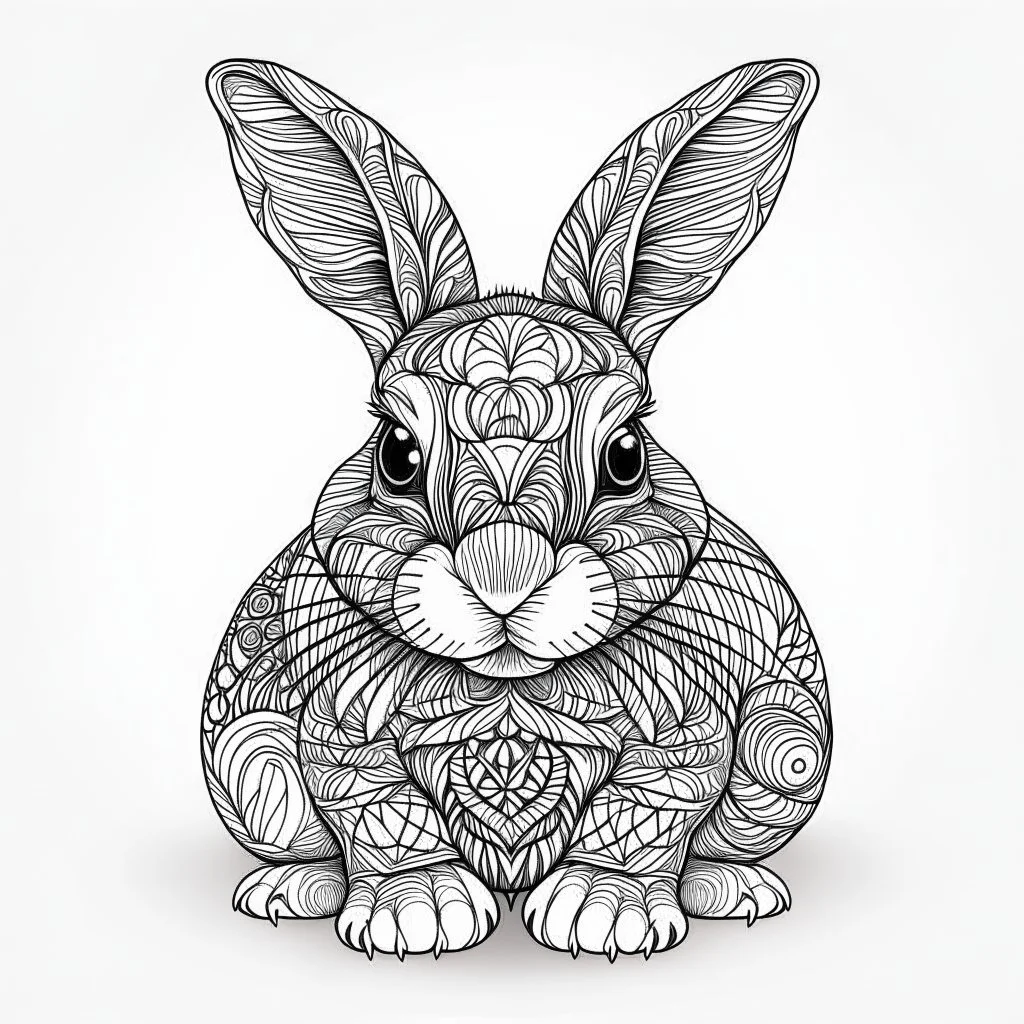 RABIT, realistic, coloring page, Animal, mandala, only draw lines, coloring book, clean line art, wildlife-inspired, kid style, –no sketch, color, –ar 3:4, white background, minimalistic black lines, 8k, minimal black color, low level black colors, coloring page, use pure black and white colors, avoid thick black colors, thin black line art, avoid colors, perfect shape, perfect clear lines, clear edges, fill total edges, exact perfect edges, not use black colors, dont use black colors