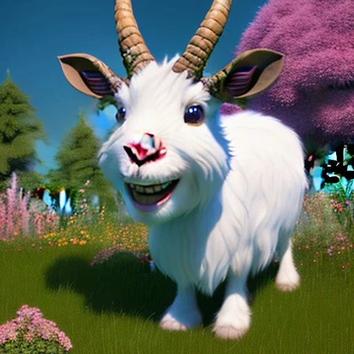 pixar style, volumetric summer garden environment and background, realistic painting of furry mafia goat smiling, looking excited, detailed digital painting, extreme dense and fine fur, anime, ornate, colour-washed colors, elegant, small minutiae, tiny features, particulars, centered, smooth, sharp focus, renderman gofur render, 8k, uhd, detailed eyes, realistic shaded volumetric lighting, sunlight caustics, backlight, centered camera view