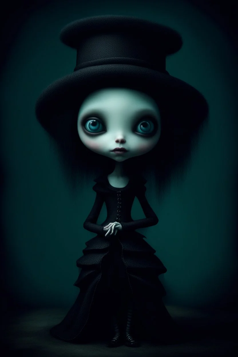 MJ P: 3D-rendered painting portrait freak in the style of Tim Burton and art style dark-fantasy Nicoletta Ceccoli style the image features a character from a dark fantasy, otherworldly charm with exaggerated features