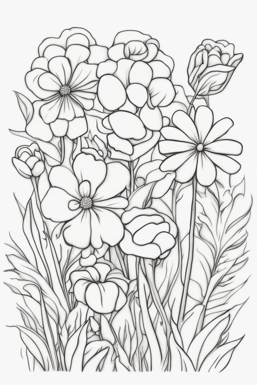 outline art for cute flower coloring pages with which, White background. sketch style, clean line art, white background, no shadow and clear