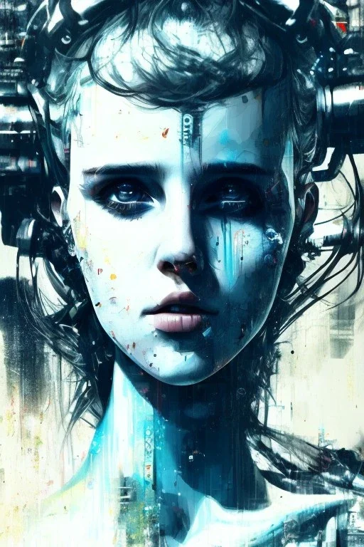 Danish singer MØ face,Abstract Yoji Shinkawa,cyberpunk,