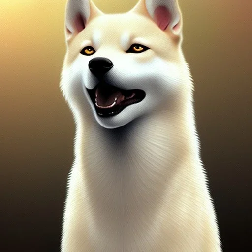 albino shiba inu, ethereal glowing aura, solumn