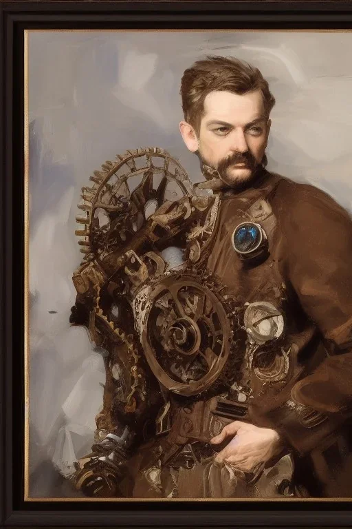 steampunk , portrait, visible brushstrokes, painterly,artist John Singer Sargent, painterly, highly detailed, close up, 4k, strong shadows
