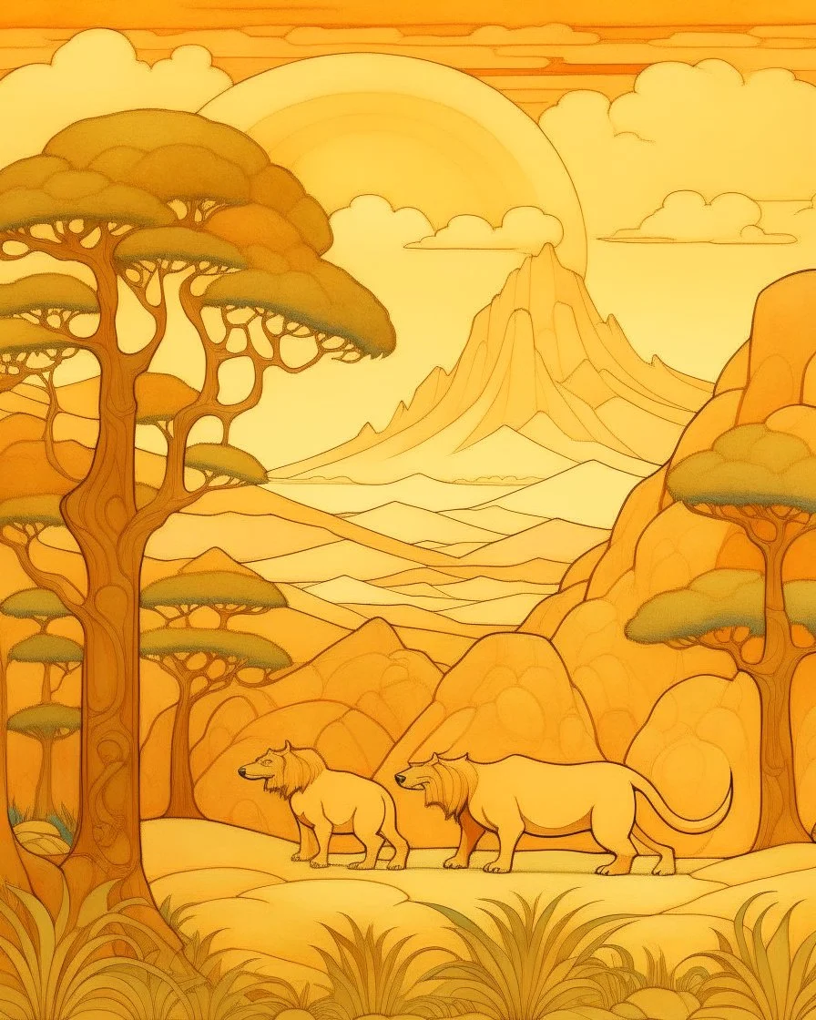 A light pale orange color Normal Tundra designed in Mayan architecture painted by Paul Ranson