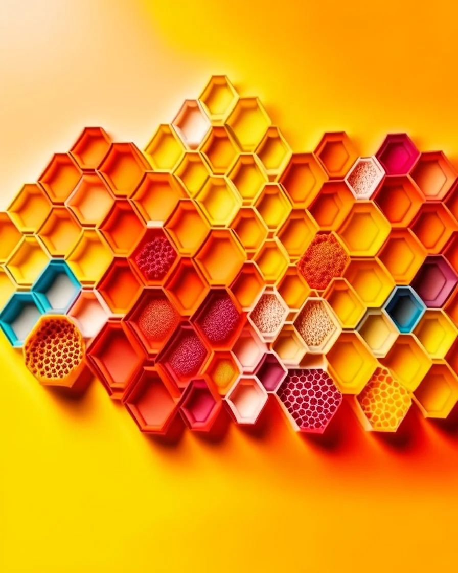 honeycombs of different colors and different sizes design layout