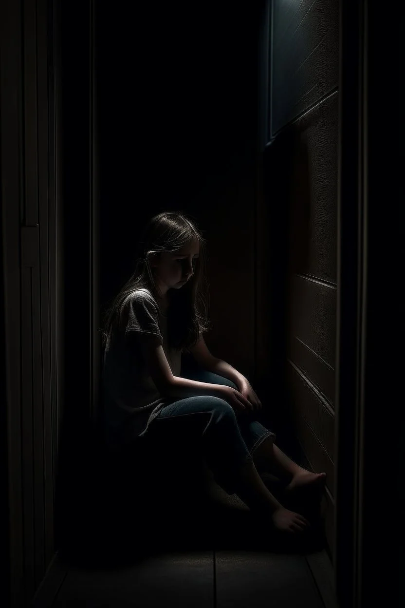 a girl sitting in a dark corner