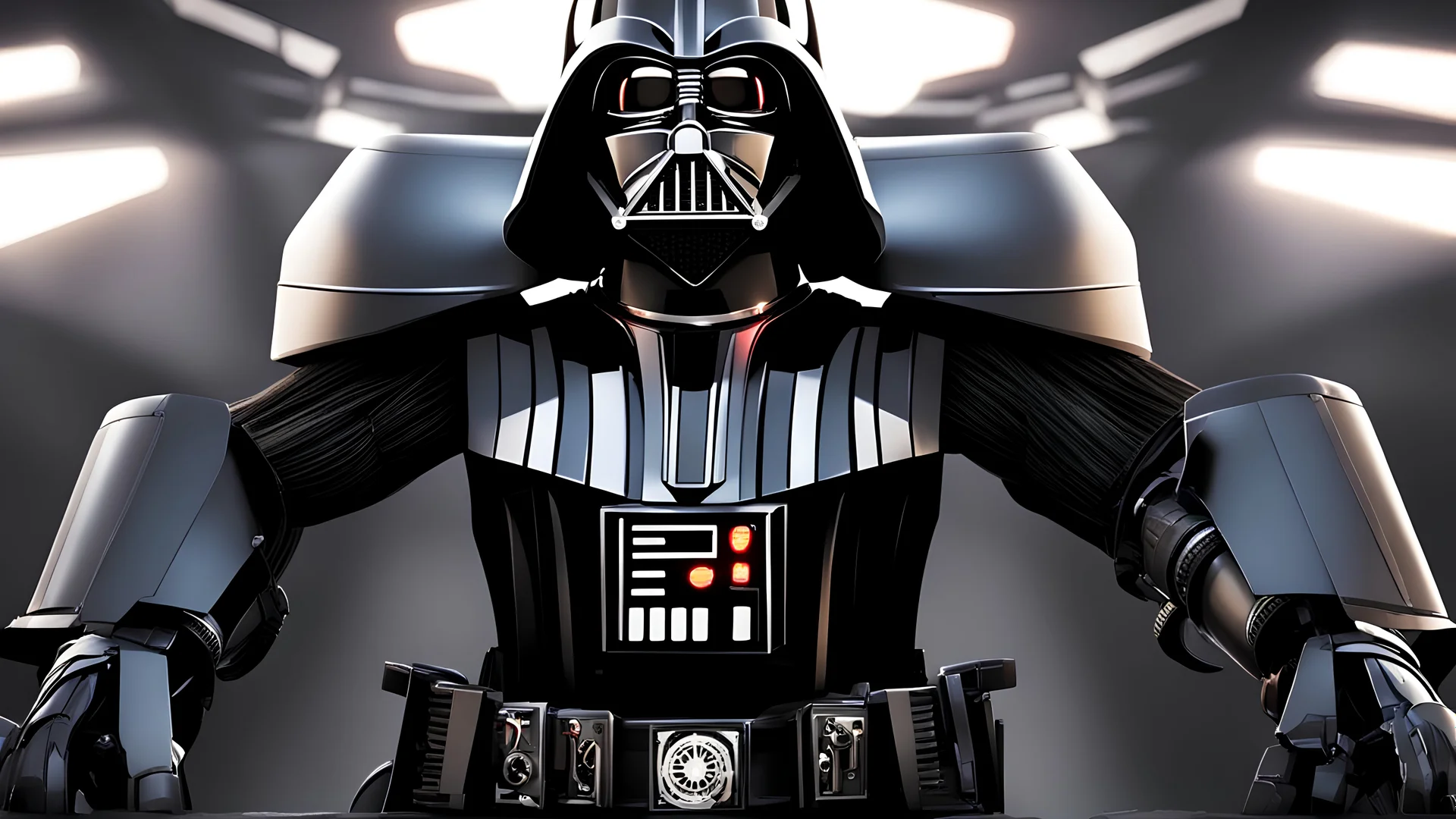 Darth vader as a robot in 8k solo leveling shadow artstyle, machine them, close picture,