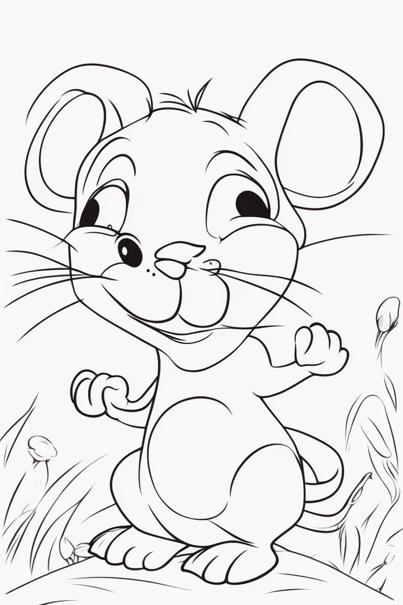 blank colouring book, white blank background, simple picture for toddlers, little mouse, disney and pixar style