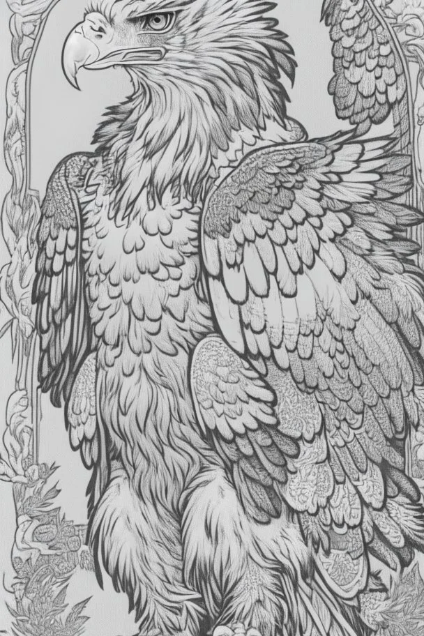 coloring book page of a magical eagle pokemon ,monochrome, black and white, sharp, sketch drawing