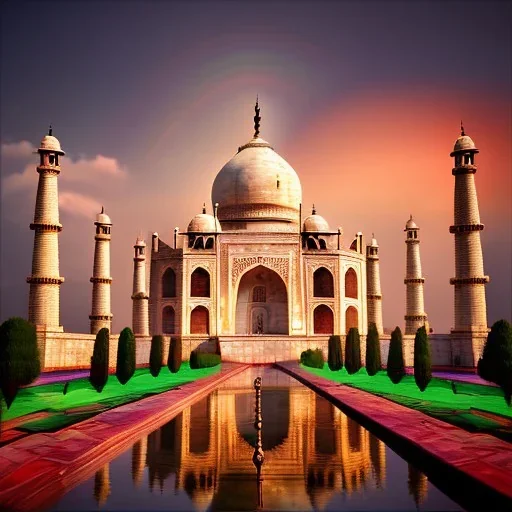 The Taj Mahal, Hindistan, sunset, rainbow sunset, fantasy art