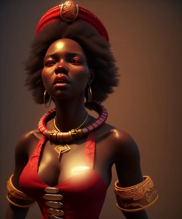 Negra Francisca, beautiful, curvy body, African slave, simple red fabric dress, beautiful long black hair, red headband, head and shoulders portrait, holding glass of wine, 8k resolution concept art portrait by Greg Rutkowski, Unreal Engine 5 volumetric lighting