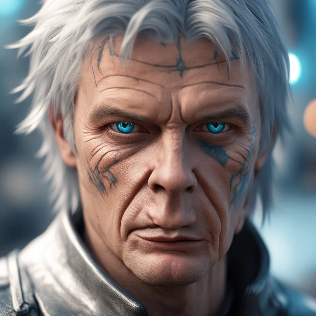 david icke as cyperpunk witchhunter with dark blue eyes and tattoed scars,bokeh like f/0.8, tilt-shift lens 8k, high detail, smooth render, down-light, unreal engine,bokeh like f/0.8, tilt-shift lens 8k, high detail, smooth render, down-light, unreal engine