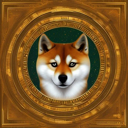 space orbs floating above Doge, the shiba inu