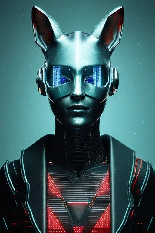 Medium Close Up Portrait, Front image. cyberpunk, rabbit mask, teenager, blonde woman, cyber helmet head. Steel dress. Black, cyan, color. Steampunk style. renaissance ornaments, Color background, photo studio. Front image, highly detailed, concept art, smooth, unreal engine 5, ray tracing, RTX, lumen lighting, ultra detail, volumetric lighting, 3d, finely drawn, high definition, high resolution.