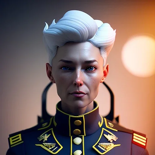 White hair, military Woman, captain, army, retro, cold ambient, highly detailed, art stations, concept art, smooth, unreal engine 5, god rays, ray tracing, RTX, lumen lighting, ultra detail, volumetric lighting, 3d, finely drawn, high definition, high resolution, gradient background