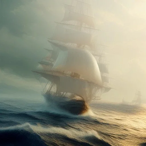 photo of a ultra realistic sailing ship, dramatic light, pale sunrise, cinematic lighting, battered, low angle, trending on artstation, 4k, hyper realistic, focused, extreme details, unreal engine 5, cinematic, masterpiece, art by studio ghibli, intricate artwork by john william turner