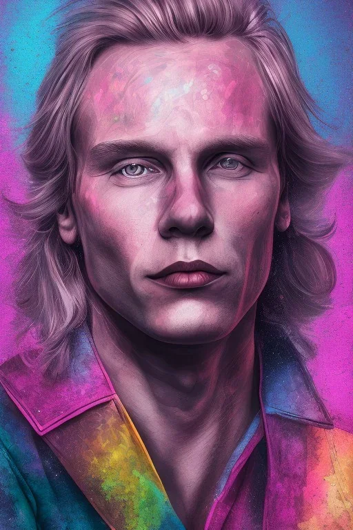 Portrait of Matti Nykänen. colorful. pink.