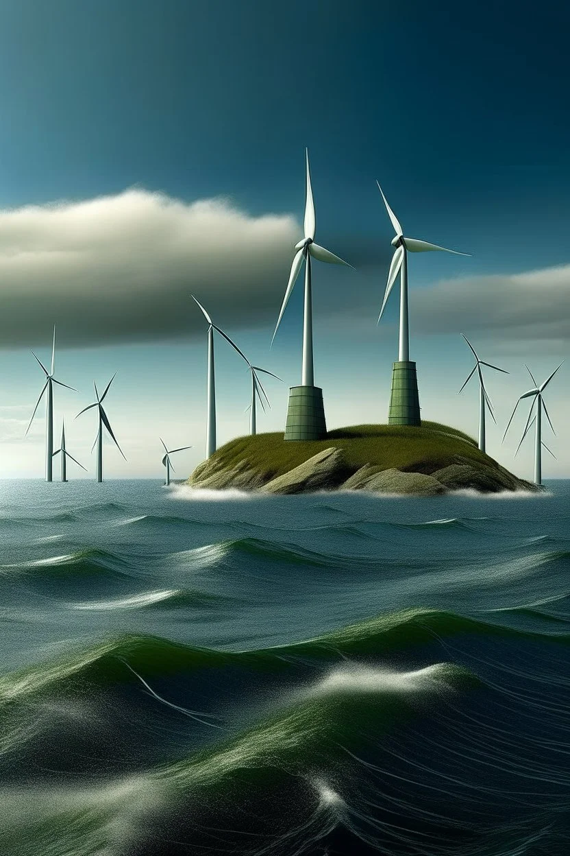 Offshore wind turbines in the style of dali