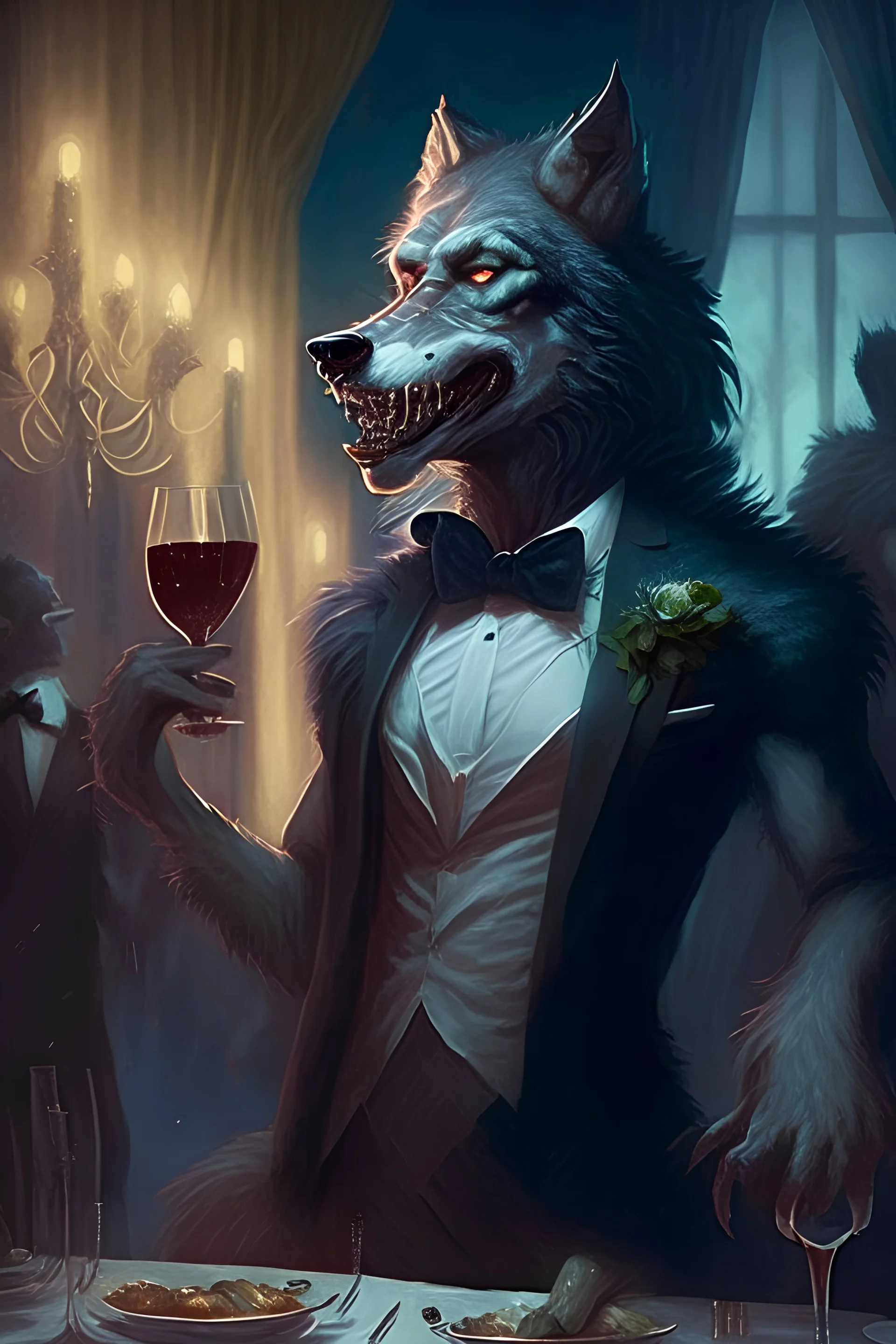 Werewolf at a fancy party