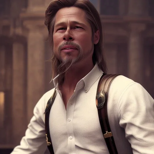 Full body, 3d render, Brad pitt 1800's men style, 1800's hair style, 1800's men clothes style,cleaning house, hyper realistic, octane render, unreal engine 5, 8k, palace background, uhd