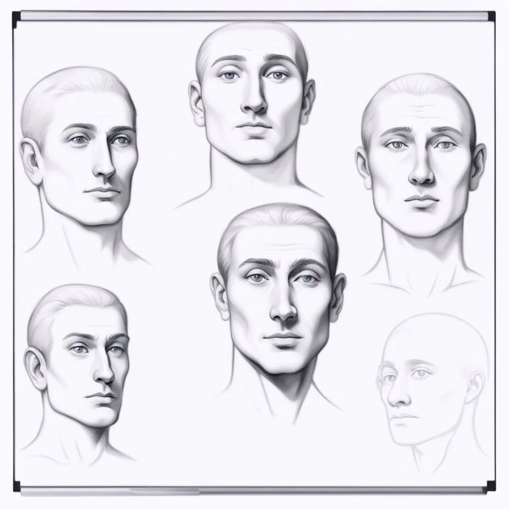 About drawing these features of a man's face Eyes: almond-shaped, medium-sized with defined eyelids and a direct and steady look. nose: a nose with prominent features, straight and with a slightly pointed tip, which can be described as a Roman nose. Mouth: Medium width with defined lips, neither too full nor too thin. Eyebrows: Naturally dense and curved, to match the shape of the face. Big Mustache: dense and arched following the shape of the upper lip.Chin and jaw: A prominent chin and defined