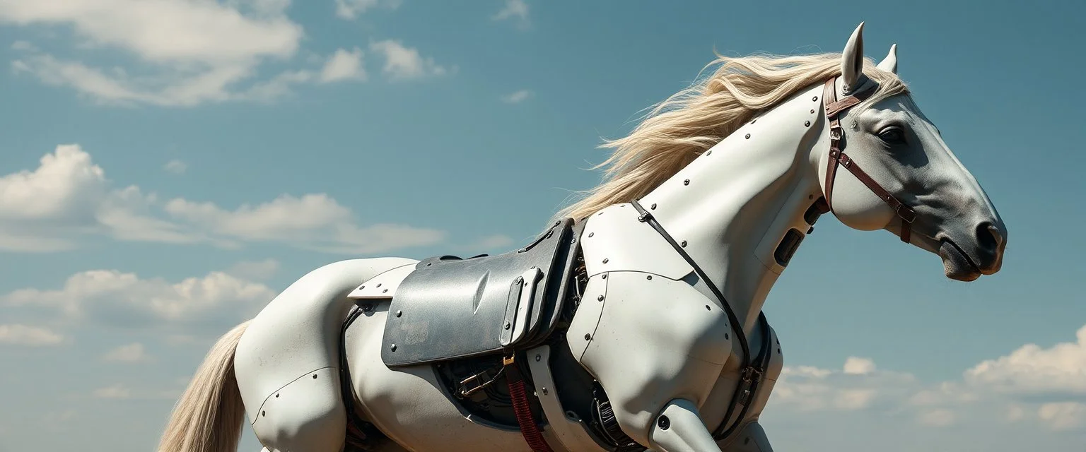 horse with human head, and cyborg body