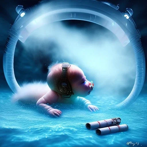 baby swimming in the artic smoking sigar, fantasy art