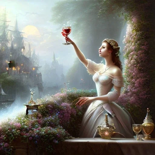 romantic fantasy spray painting, delicate hand in ice water, goblet