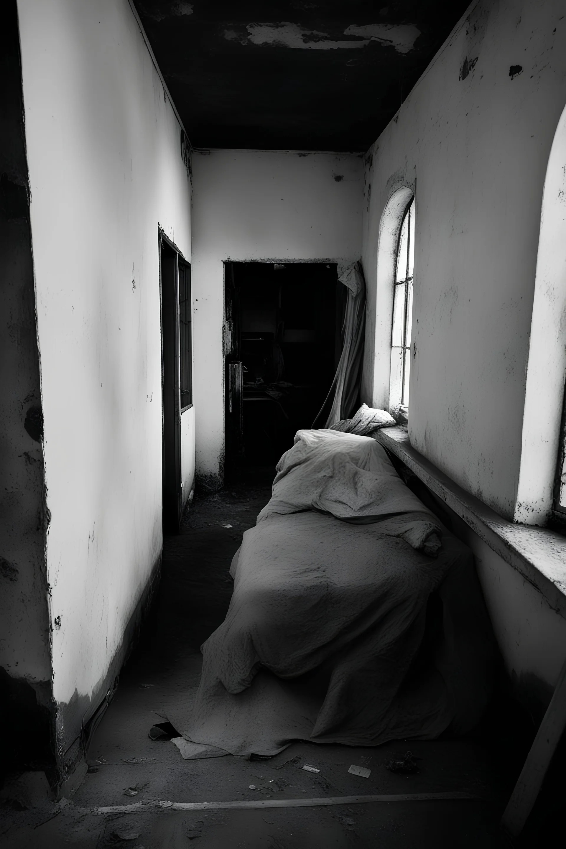 dirty creepy place, organic matter is everywhere, dirty sheets and burnt plastic