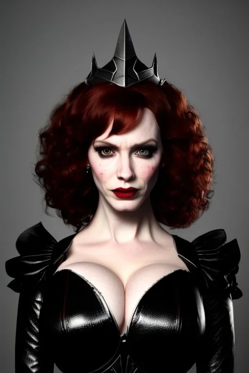 christina hendricks as evil queen in black leather, angry, stern look, volumetric lighting, particales,highly detailed,cinematic, deep colours,8