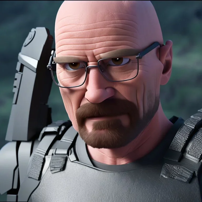 Walter White cyborg, 8k, tactical vest,helmet.