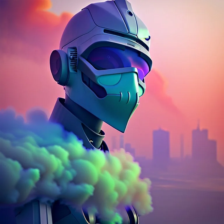 smoke plumes, clouds, garbage dump, smog, city scape with pollution, robot, double exposure photography, colourful nature, clean sharp focus, on white background, Fractal Geometry buildings, sacred geometry