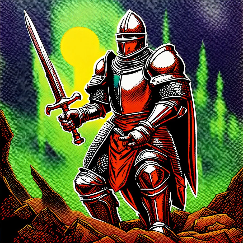 90's TCG art retro fantasy art of a knight with a flail