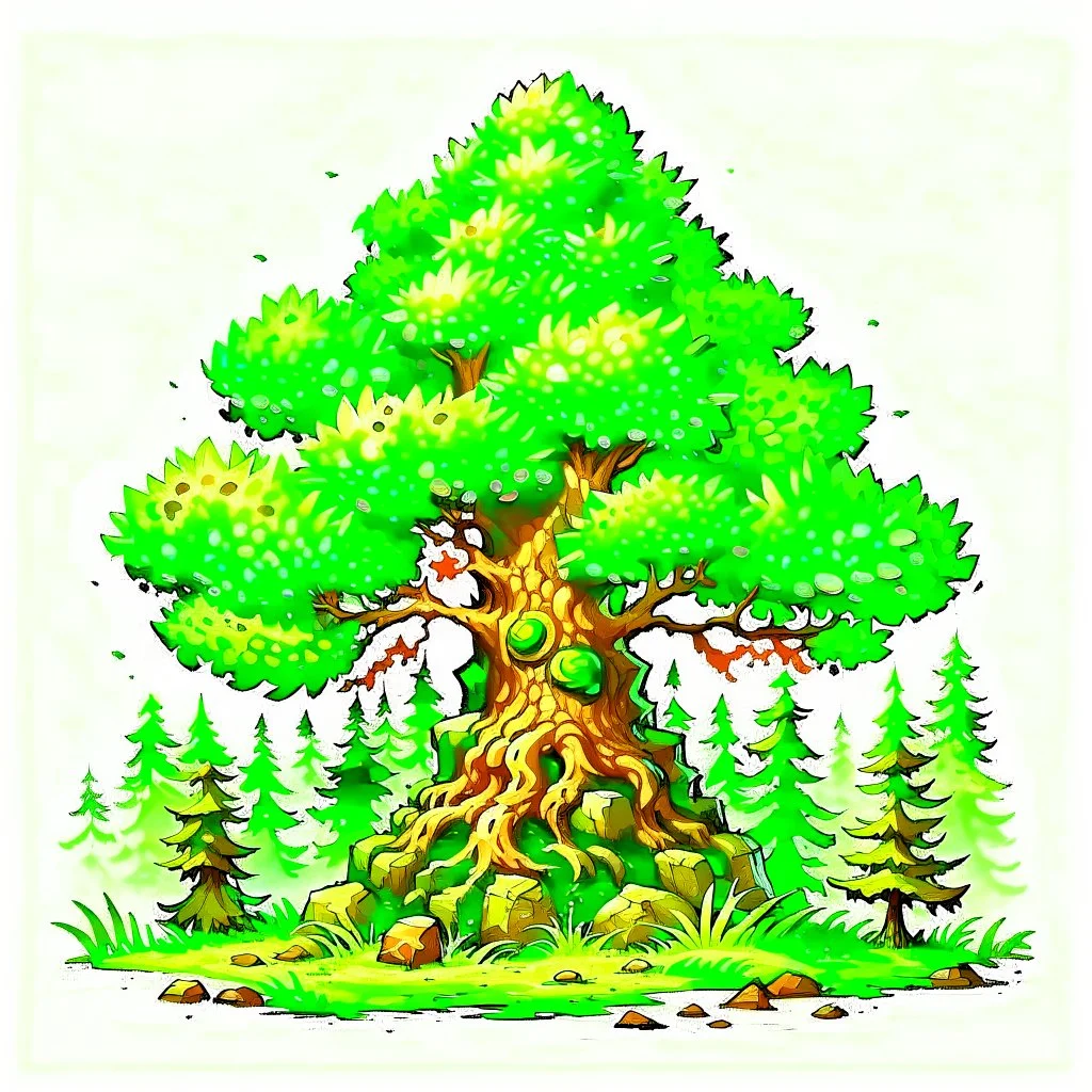 woods pine tree RPG MMO hotkey ability icon painterly