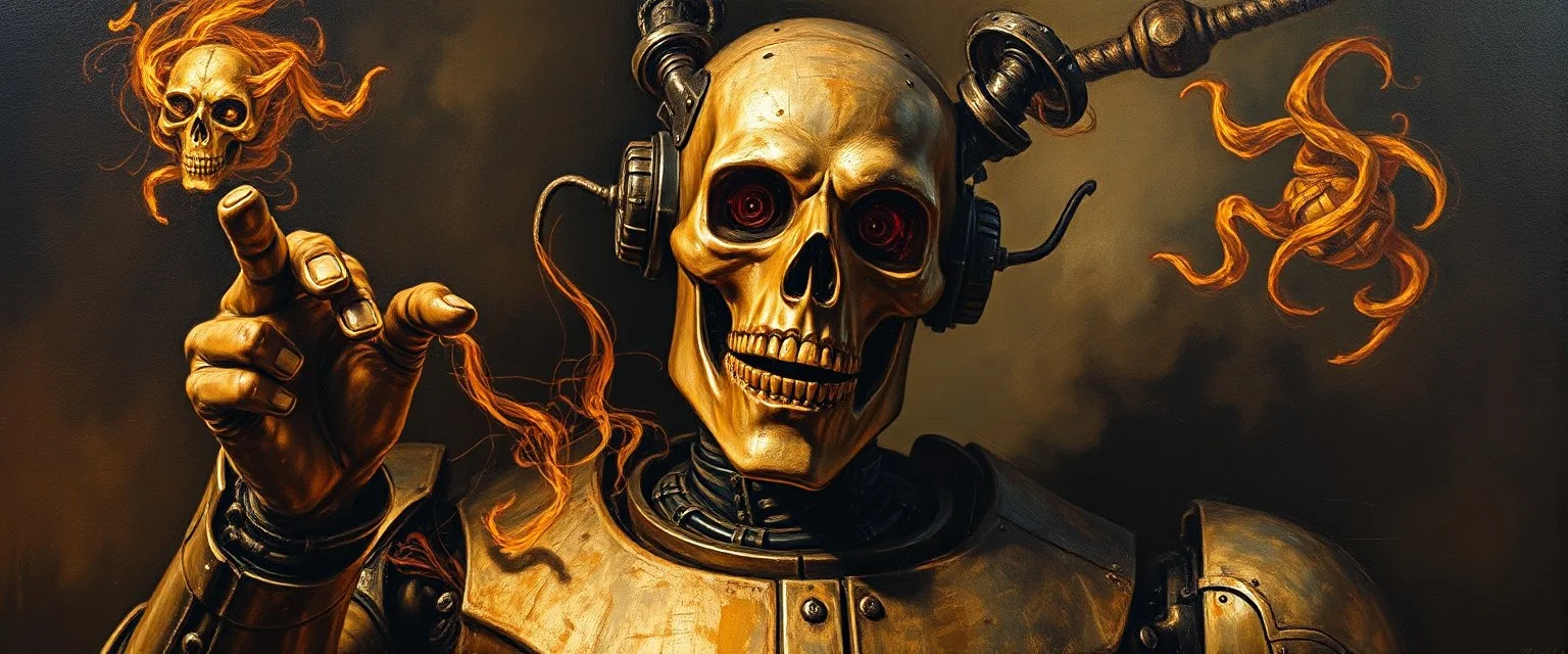 master oil painting by Rembrandt, viggo sandvik as insane robot