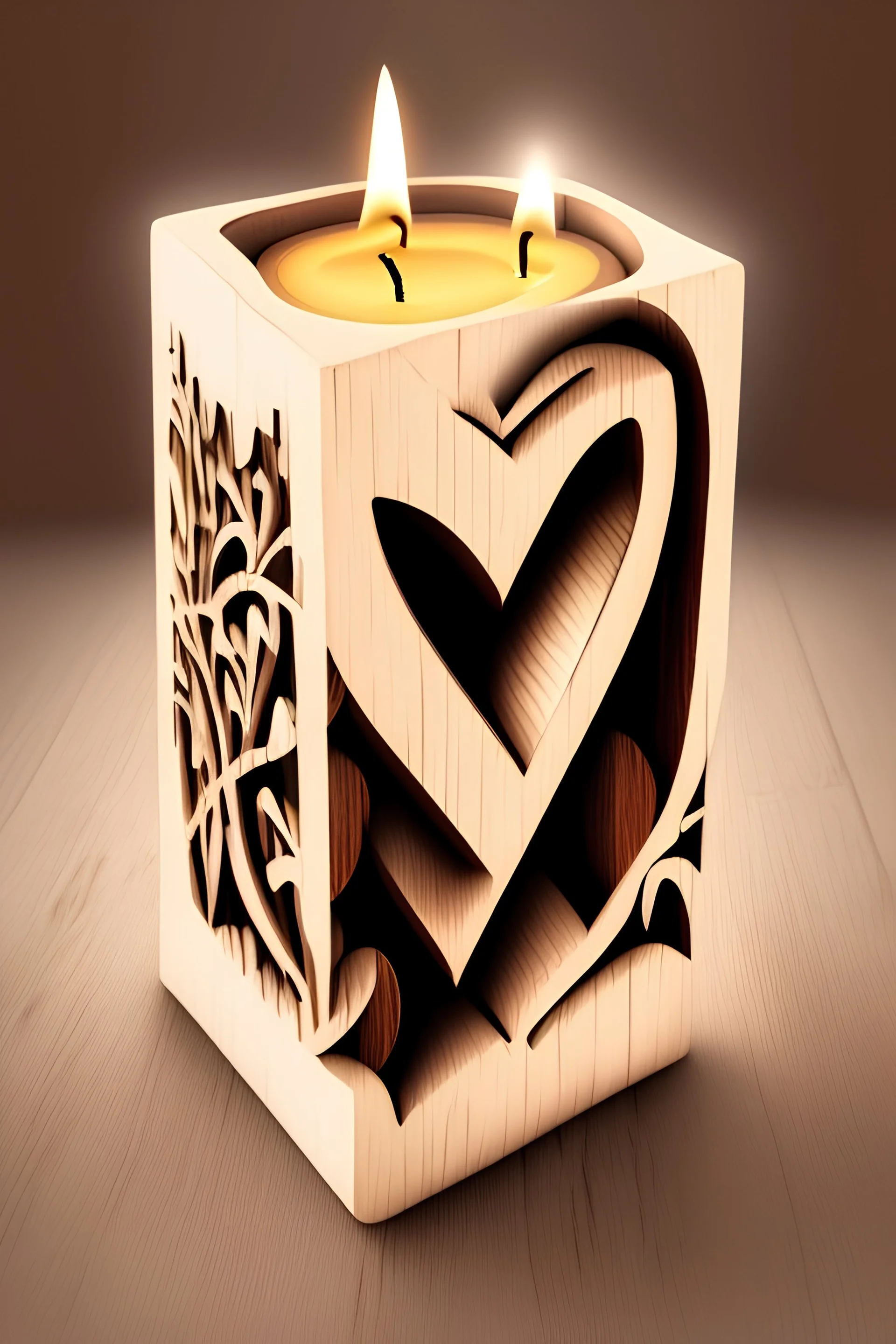 "Generate an AI art logo for 'Love Wooden Candle Holder.' Picture a romantic and rustic wooden candle holder with 'Love' engraved or incorporated into the design. Infuse warmth, craftsmanship, and a sense of love and tranquility into the logo, reflecting the product's essence."